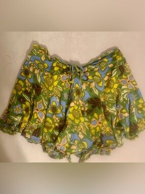 Free People Green Floral Drawstring Skater Mini